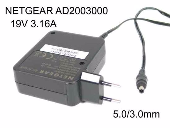 NETGEAR AD2003000 AC Adapter- Laptop 19V 3.16A, 5.0mm with Pin, EU 2-Pin Plug NETGEAR AD2003000 AC Adapter- Laptop 19V 3.16A, 5.0mm with Pin, EU 2-Pin Plug