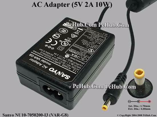Sanyo NU10-7050200-I3 AC Adapter 5V-12V 5V 2A, 4.0/1.7mm, 2-Prong Sanyo NU10-7050200-I3 AC Adapter 5V-12V 5V 2A, 4.0/1.7mm, 2-Prong