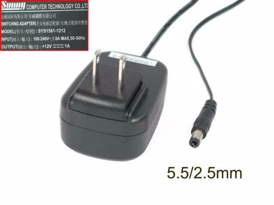 Sunny SYS1561-1212 AC Adapter 5V-12V 12V 1A, 5.5/2.5mm, US 2P Plug, New Sunny SYS1561-1212 AC Adapter 5V-12V 12V 1A, 5.5/2.5mm, US 2P Plug, New